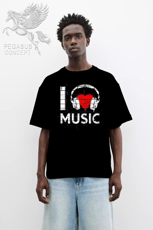 Μπλούζα μακό Premium ποιότητας σε χρώμα μαύρο με τύπωμα I love Music