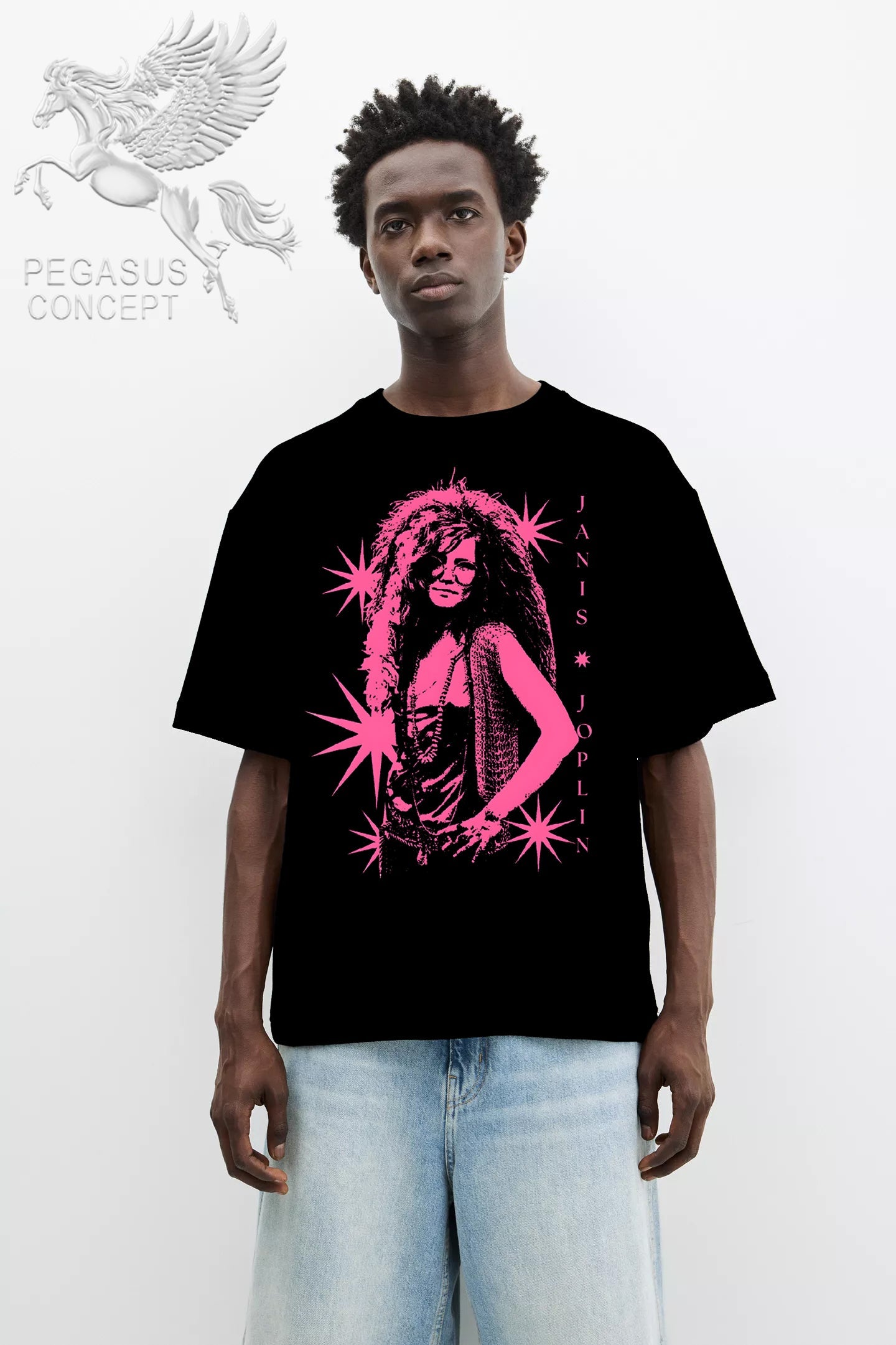 Μπλούζα μακό Premium ποιότητας σε χρώμα μαύρο με τύπωμα Janis Joplin Hippie