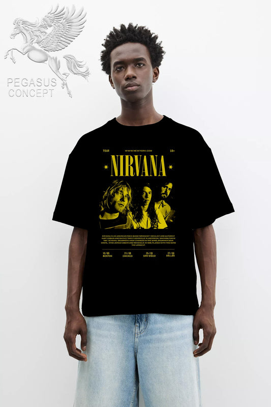 Μπλούζα μακό Premium ποιότητας σε χρώμα μαύρο με τύπωμα Nirvana Poster