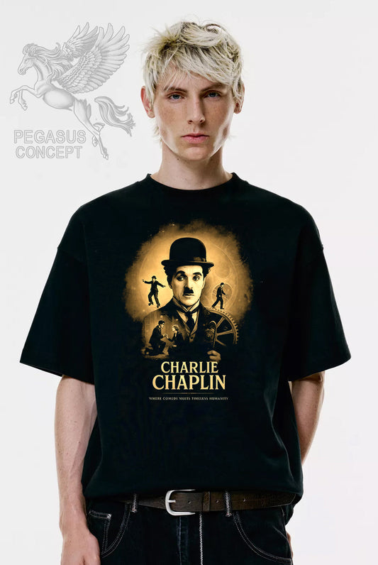 Μπλούζα μακό Premium ποιότητας σε χρώμα μαύρο με τύπωμα Charlie Chaplin
