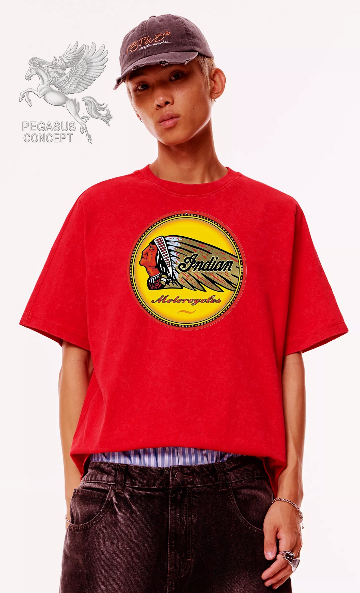 Μπλούζα μακό Premium ποιότητας σε χρώμα κόκκινο με τύπωμα Indian Motor