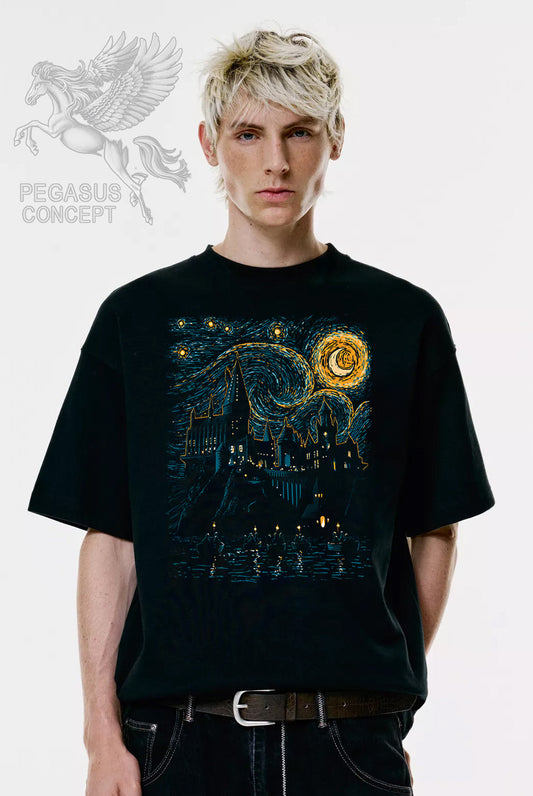 Μπλούζα μακό Premium ποιότητας σε χρώμα μαύρο με τύπωμα Harry Potter Hogwarts Art