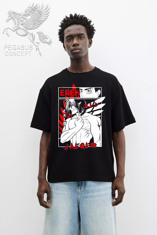 Μπλούζα μακό Premium ποιότητας σε χρώμα μαύρο με τύπωμα Attack on Titan