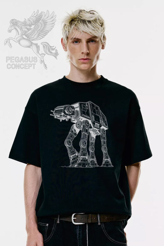 Μπλούζα μακό Premium ποιότητας σε χρώμα μαύρο με τύπωμα Star Wars At At