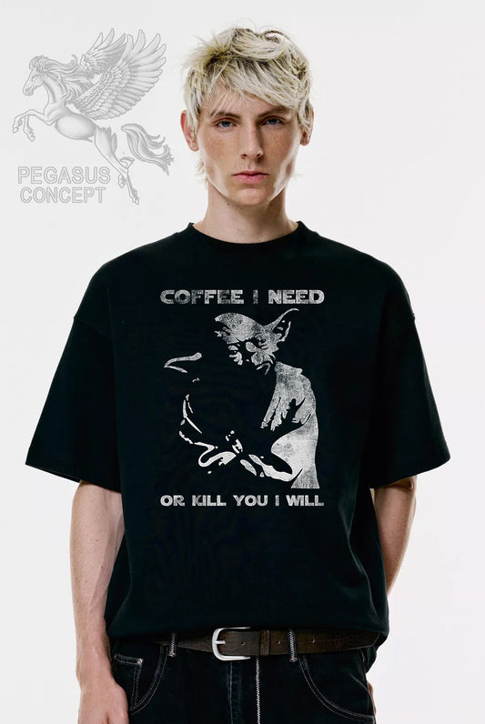 Μπλούζα μακό Premium ποιότητας σε χρώμα μαύρο με τύπωμα Star Wars Joda - Coffee